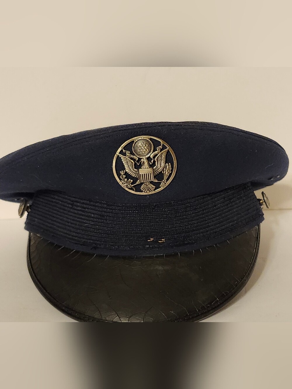 Men's Navy Service Peaked Cap with Brass Emblem